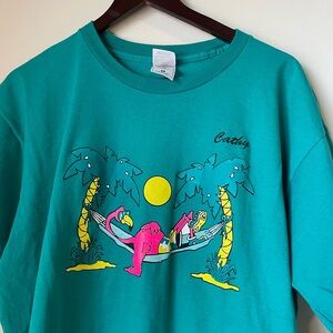 Vintage 90s neon Cathy flamingo tee